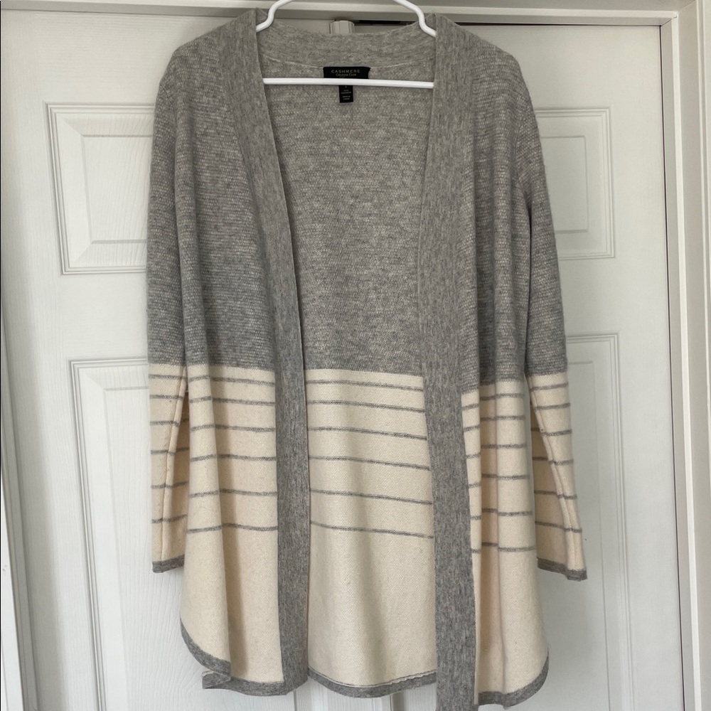Charter Club Gray and off-White Striped Cashmere Cardigan